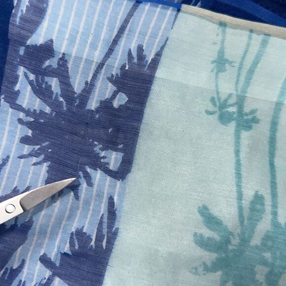 kensie Blue Pink Green White Sheer Square Patch Tropical Print Square Scarf Wrap - Picture 10 of 10